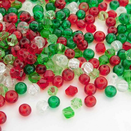 4-4.5mm Mixed Glass Beads - Red & Green Mix - 20g Pack
