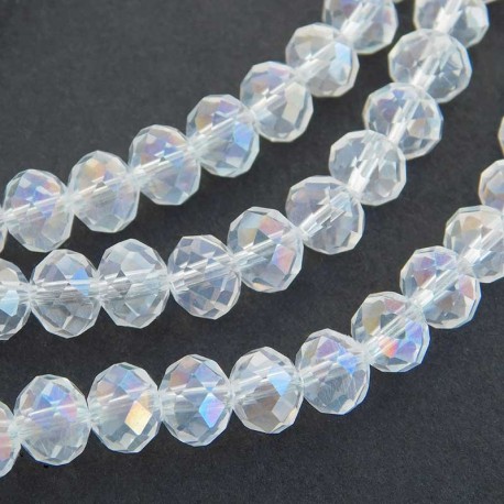 6mm x 8mm Crystal Rondelle Beads - Electroplated Clear - 20cm Strand