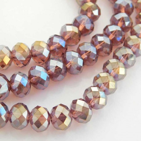 6mm x 8mm Crystal Rondelle Beads - Electroplated Plum - 20cm Strand