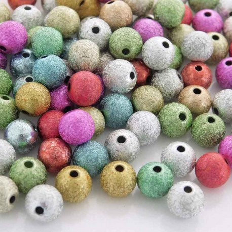 8mm Round Acrylic Stardust Beads - Mixed Colours - Pack of 50