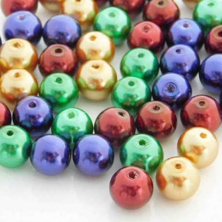 10mm Glass Pearl Beads - Christmas Mix - Pack of 60
