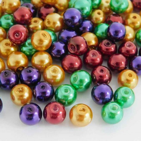 8mm Glass Pearl Beads - Christmas Mix - Pack of 100