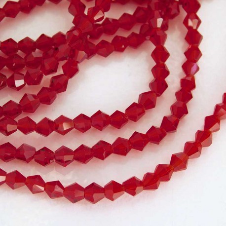 4mm Crystal Glass Bicone Beads - Deep Red - 22cm strand
