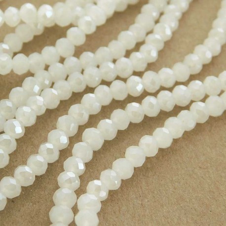 3mm x 4mm Crystal Glass Rondelles - Pearlised Opal White - 42cm strand