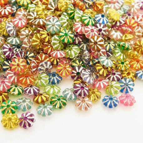 6mm Plated Acrylic Flower Beads - Mixed Colours - Pack of 100