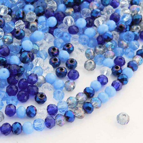 3mm x 4mm Crystal Glass Rondelles - Shades of Blue Mix - Pack of 100