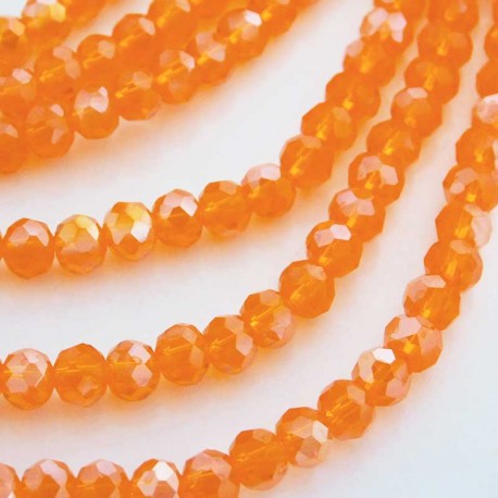 5mm x 6mm Crystal Rondelle Beads - Electroplated Orange - 20cm Strand