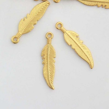 26mm Feather Charm - Matt Gold Plated - Pack of 1