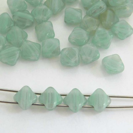 Czech Glass Silky 2-Hole Beads 6mm - Sage Green Swirl - Pack of 30