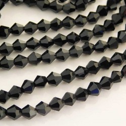 6mm Crystal Glass Bicone Beads - Black - 28cm Strand