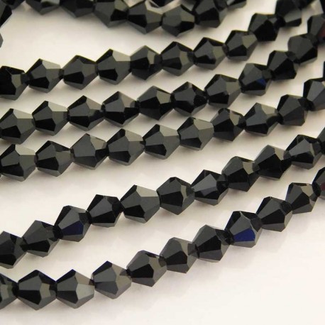 6mm Crystal Glass Bicone Beads - Black - 28cm Strand