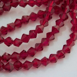 6mm Crystal Glass Bicone Beads - Dark Red - 28cm Strand