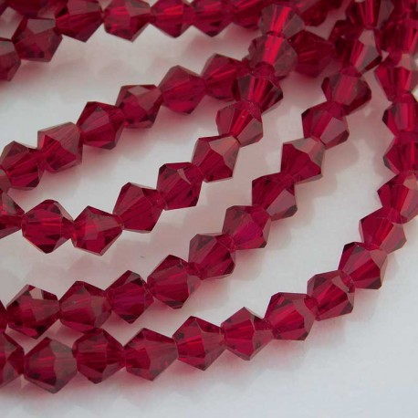 6mm Crystal Glass Bicone Beads - Dark Red - 28cm Strand