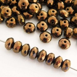 Czech Fire Polished Rondelle Beads 4x7mm - Jet Bronze - Pack of 30