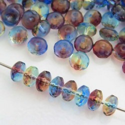 Czech Fire Polished Rondelle Beads 4x7mm - Blue Plum Mix - Pack of 30