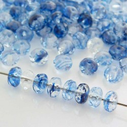 Czech Fire Polished Rondelle Beads 4x7mm - Clear Blue - Pack of 30