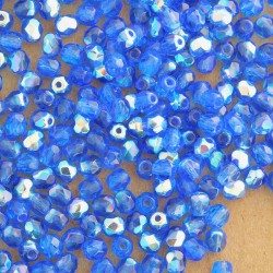 4mm Fire Polished Czech Glass Beads - Sapphire Blue AB - Pack of 50