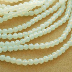 4mm Faceted Round Crystal Glass Beads - White Opal - 35cm strand