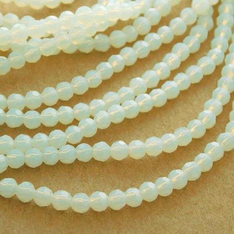 4mm Faceted Round Crystal Glass Beads - White Opal - 35cm strand