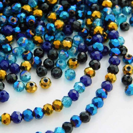 3mm x 4mm Crystal Glass Rondelles - Blue Bronze Black Mix - Pack of 100