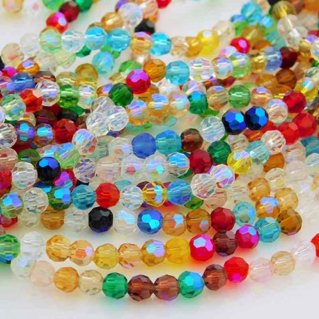 4mm Faceted Round Crystal Glass Beads - Electroplated Mix - 31cm Strand