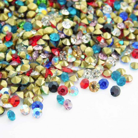 3mm Glass Chaton Rhinestones - Mixed Colours - 5g