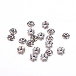 6mm Bead Cap - Antique Gold Tone Flower - Pack of 50