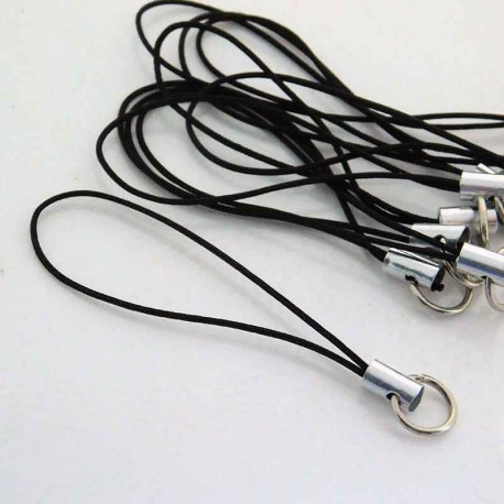 Mobile Phone Charm Cord - Black - Pack of 10