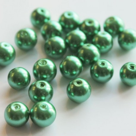 10mm Faux Pearl Glass Beads - Green - Pack of 30