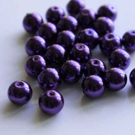 10mm Faux Pearl Glass Beads - Dark Purple - Pack of 30