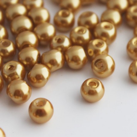 6mm Glass Pearl Beads Light Gold