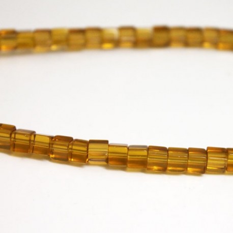 4mm Polished Glass Cube Beads - Amber - 30cm strand