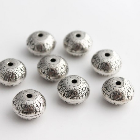 10.5mm Metalised Acrylic Rondelle Beads - Antique Silver - Pack of 8