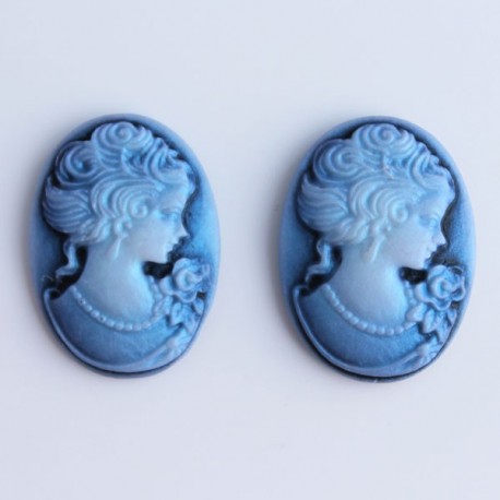 Pack of 2 Cabochon Cameos - Metallic Blue