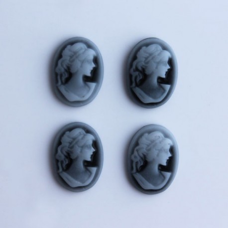 Pack of 4 Cabochon Cameos - Grey