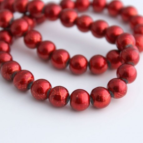 8mm Drawbench Glass Beads Red - 40cm Strand